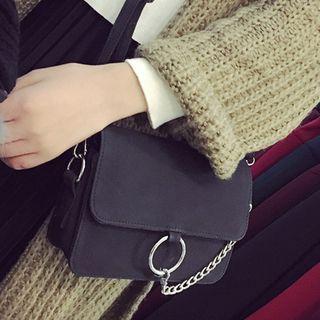 Faux-suede Chain-accent Shoulder Bag