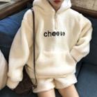 Faux Shearling Lettering Embroidered Hoodie / Wide-leg Shorts