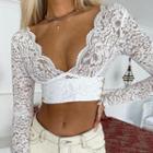 Long-sleeve Plunge-neck Lace Crop Top