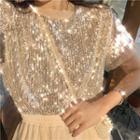 Sequined Short-sleeve T-shirt Top - One Size