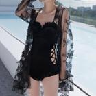 Spaghetti Strap Ruffle Swimsuit / Lace Cover Up