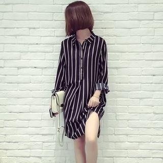Striped Chiffon Shirt Dress
