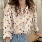 Floral Print Button-up Blouse White - One Size