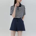 Short-sleeve Striped Polo Shirt / Shorts
