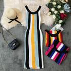 Halter Striped Midi Knit Dress