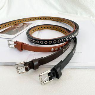 Faux Leather Slim Grommet Belt
