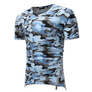 Short-sleeve Camouflage Print V-neck T-shirt