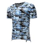 Short-sleeve Camouflage Print V-neck T-shirt