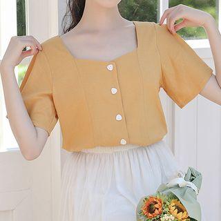 Sweetheart-neckline Short-sleeve Blouse