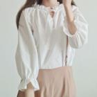 Lantern-sleeve Blouse / Spaghetti Strap Mini Denim Dress