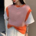 Contrast Trim Sweater Vest Tangerine & White - One Size