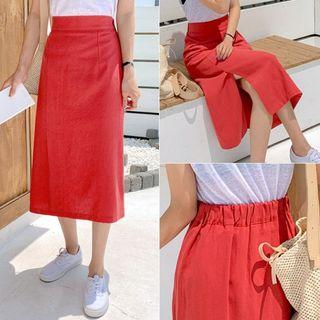 Colored Linen Blend Midi Skirt