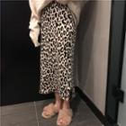Leopard Print Midi Knit Skirt As Shown In Figure - One Size