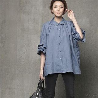 Raglan-sleeve Ruffle-trim Blouse