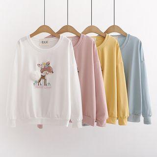 Deer Embroidered Bobble Pullover