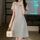 Short-sleeve Half-zip Hooded A-line Dress
