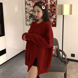 Plain Slit Sweater Red - One Size