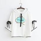 3/4-sleeve Bear Print Hoodie White - One Size