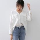 V-neck Single-buttoned Blouse White - One Size