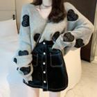 Heart Applique Sweater / Faux Leather A-line Skirt