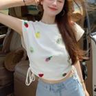 Short-sleeve Embroidered Cropped T-shirt T-shirt -white - One Size
