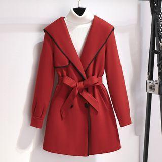 Contrast Trim Double Bresated Coat