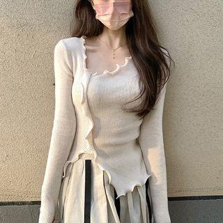 Long-sleeve Asymmetrical Top Almond - One Size