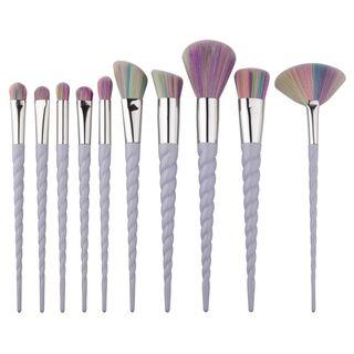 Set Of 10: Makeup Brushes 10 Pcs - Multicolor Hair - White - One Size