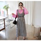 Sleeveless Stripe Long Surplice-wrap Dress