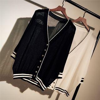 Contrast Trim 3/4-sleeve Cardigan