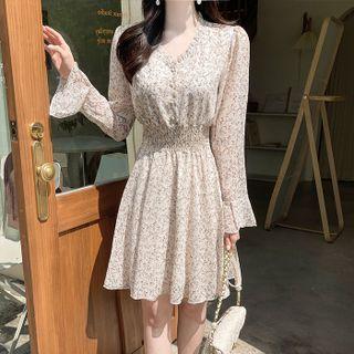 Frilled Smocked-waist Floral Dress