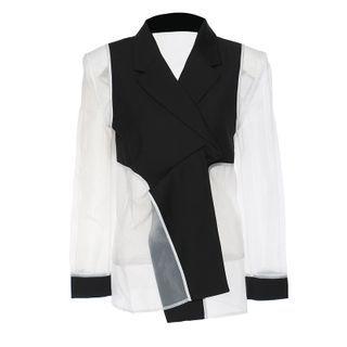 Long-sleeve Open-back Asymmetric Mesh Coat