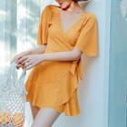 Tie-waist Short-sleeve Swimdress