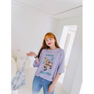 Crew-neck Bear Print T-shirt