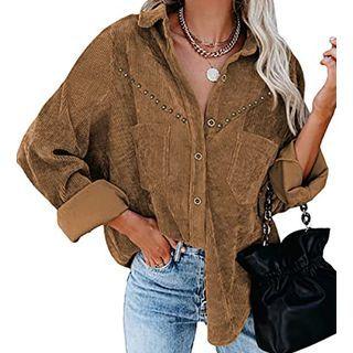 Plain Oversize Corduroy Shacket