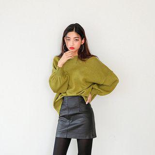 Round-neck Balloon-sleeve Sweater
