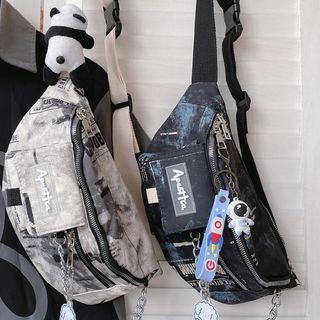 Lettering Canvas Waist Bag / Bag Charm / Brooch / Set