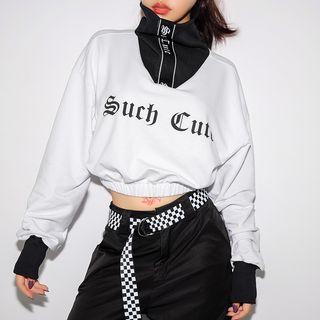 Letter Cropped Turtleneck Sweatshirt