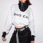 Letter Cropped Turtleneck Sweatshirt
