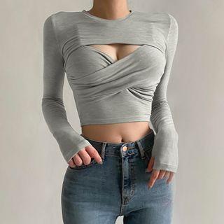 Set: Long-sleeve Crop Top + Crisscross Camisole Top