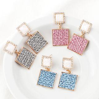 Rhinestone Fabric Square Dangle Earring