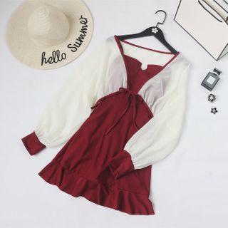 Set: Spaghetti Strap Swimdress + Long-sleeve Cover-up