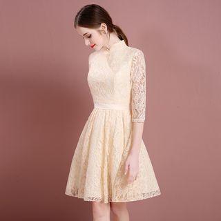 Bridesmaid Elbow Sleeve Lace Dress