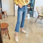 Cutout Washed Boot-cut Jeans