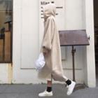 Balloon-sleeve Plain Midi Hoodie Dress