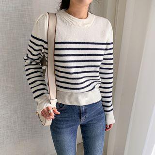 Puff-sleeve Stripe Knit Top