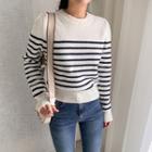 Puff-sleeve Stripe Knit Top