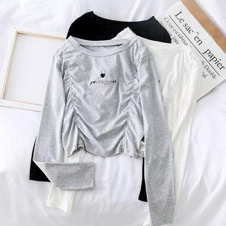Embroidered Ruched Crop T-shirt