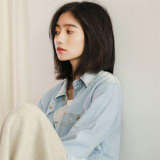 Distressed Long-sleeve Denim Shirt As Shown In Figure - One Size