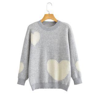 Heart Print Sweater Heart Print - Gray & White - One Size